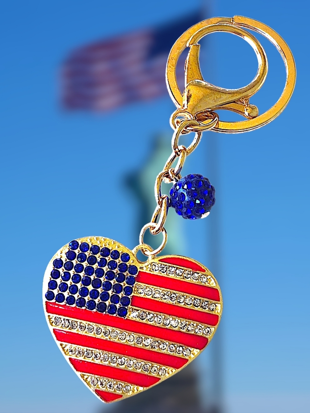 Patriotic Heart Flag Bag Charm / Keychain with Charm